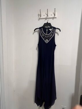 Shoshanna Navy Beaded High-Low Evening Dress